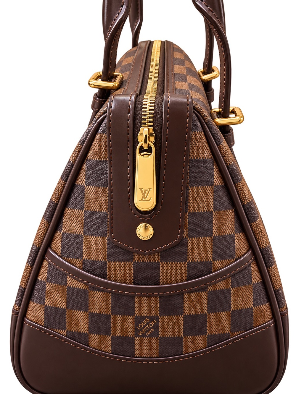 Louis Vuitton Berkeley Brown Damier Ebene Leather Satchel with Gold Plaque Purse - Picture 3 of 6